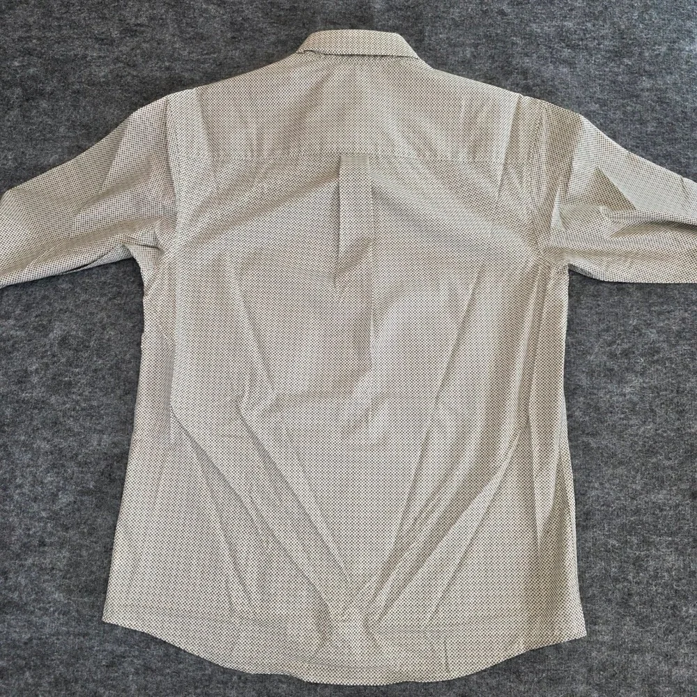 NWT Wrangler Shirt Mens Medium Brown White Dot Relaxed Long Sleeve‎ Button Down